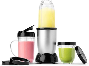 Magic Bullet Essential Personal Blender;  Silver - 250W Motor with Tall Cup;  stainless steel cross blade and 1 to-go lid