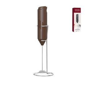 Electric Milk Frother Handheld with Stainless Steel Stand (Color: brown)