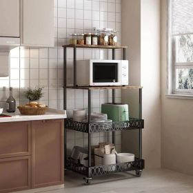 Four layer kitchen baker rack, vertical microwave oven rack, kitchen storage rack with wheels, suitable for kitchens and restaurants (Color: as picture)