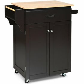 Rolling Kitchen Island with Spice Rack and Adjustable Shelf (Color: brown)