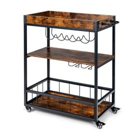Mobile Bar Cart on Wheels Kitchen Island Cart (Type: Style B, Color: Rustic Brown)